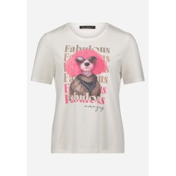 Cremefarvet statement T-shirt med rund hals og 1/4 �rmer vist forfra.