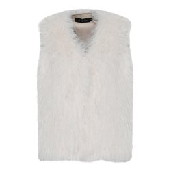 Cremefarvet plysset vest i fake fur fra Micha vist forfra p� hvid baggrund.