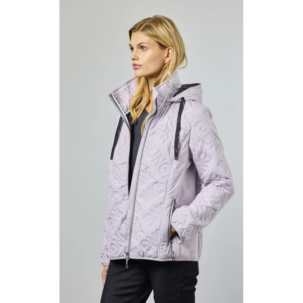 Lys lavendel Junge Nivi overgangsjakke med grafisk m�nster vist forfra