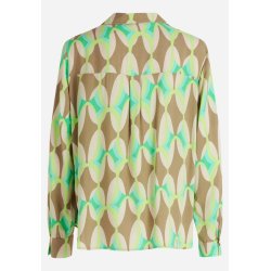 Bagsidevisning af ensfarvet khaki og gr�nm�nstret bluse i h�j kvalitet