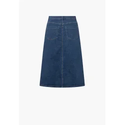 Bagsiden af denimnederdel med baglommer og stikninger Produkttitel