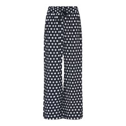 Produktbillede af lette prikkede Micha bukser med brede ben og navy farve