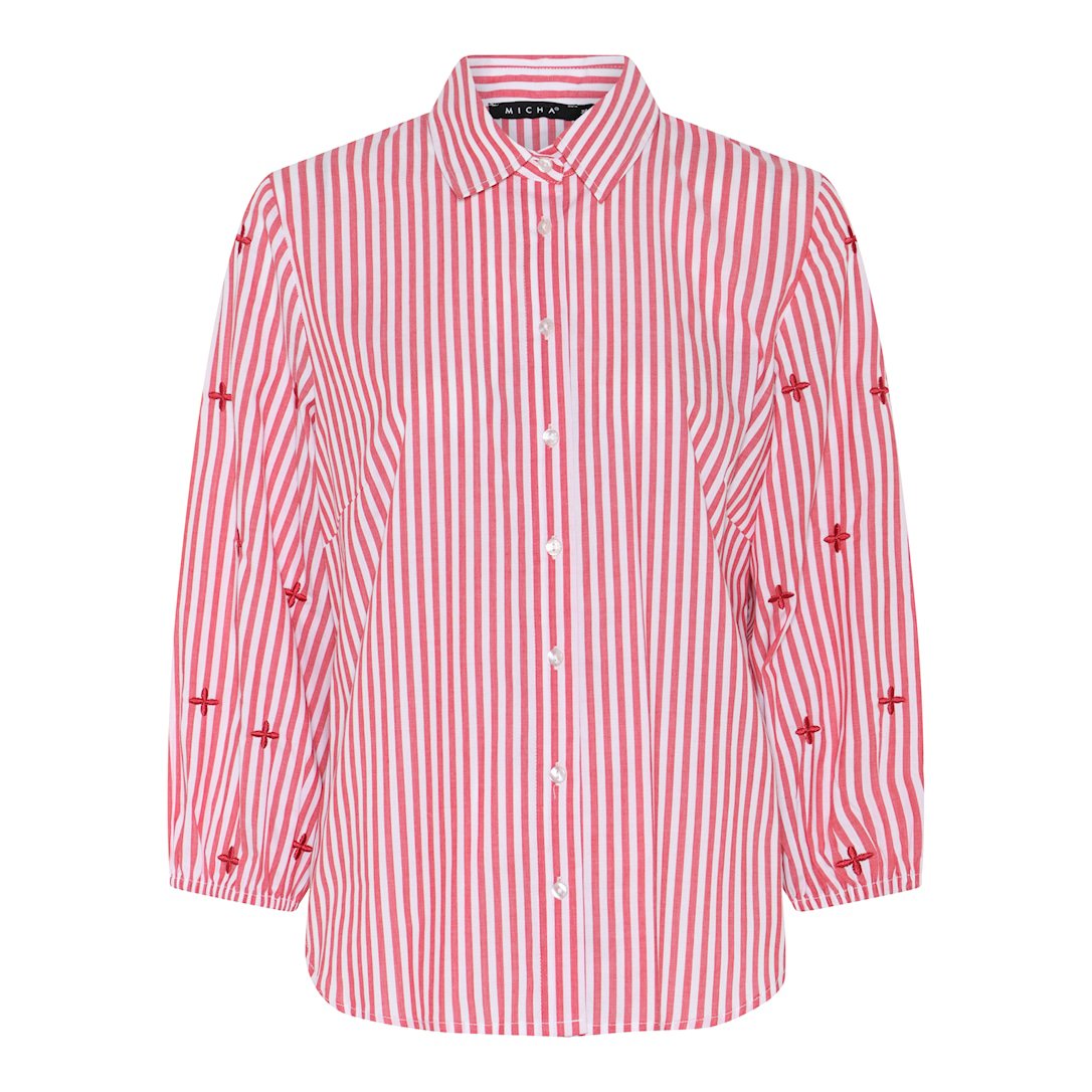 Produktbillede af stribet Micha skjortebluse med r�d og hvid m�nster