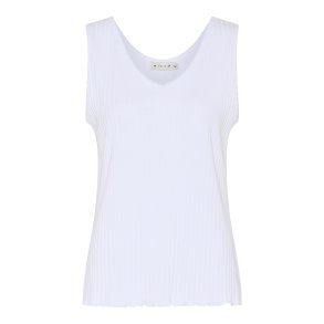 Klassisk hvid Micha soltop i bred ribkvalitet med feminin V-hals