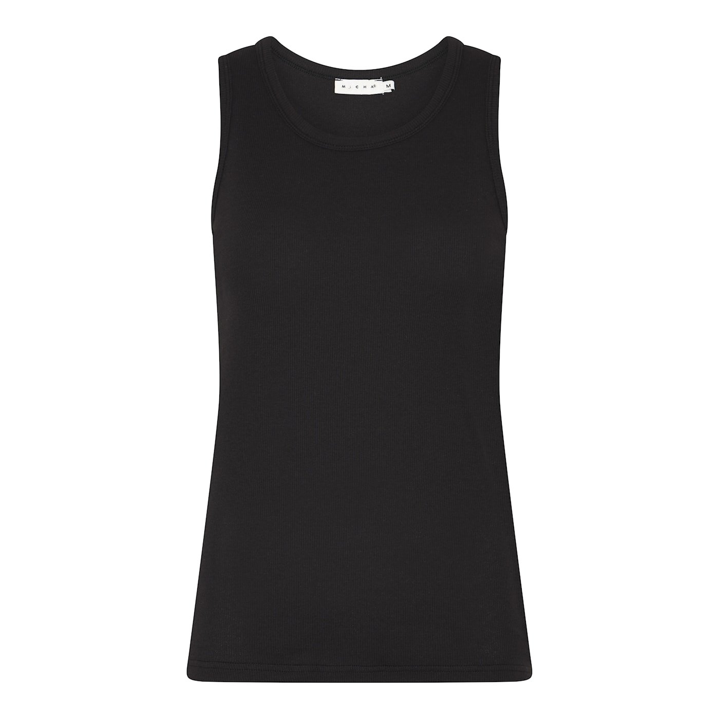 Produktbillede af sort Micha top med rund hals og fin ribstruktur