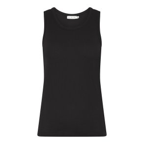 Produktbillede af sort Micha top med rund hals og fin ribstruktur