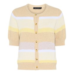 Produktbillede af kort�rmet Micha strikcardigan med striber forfra