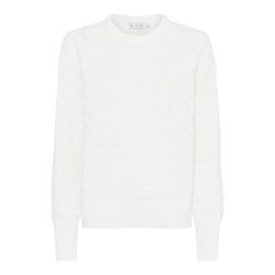Klassisk hvid Micha strikbluse i 100% bomuld med fin struktur og ribkanter