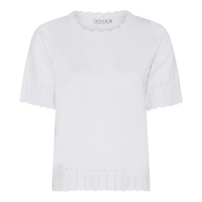 Ensfarvet hvid Micha strik t-shirt med dekorative m�nsterkanter