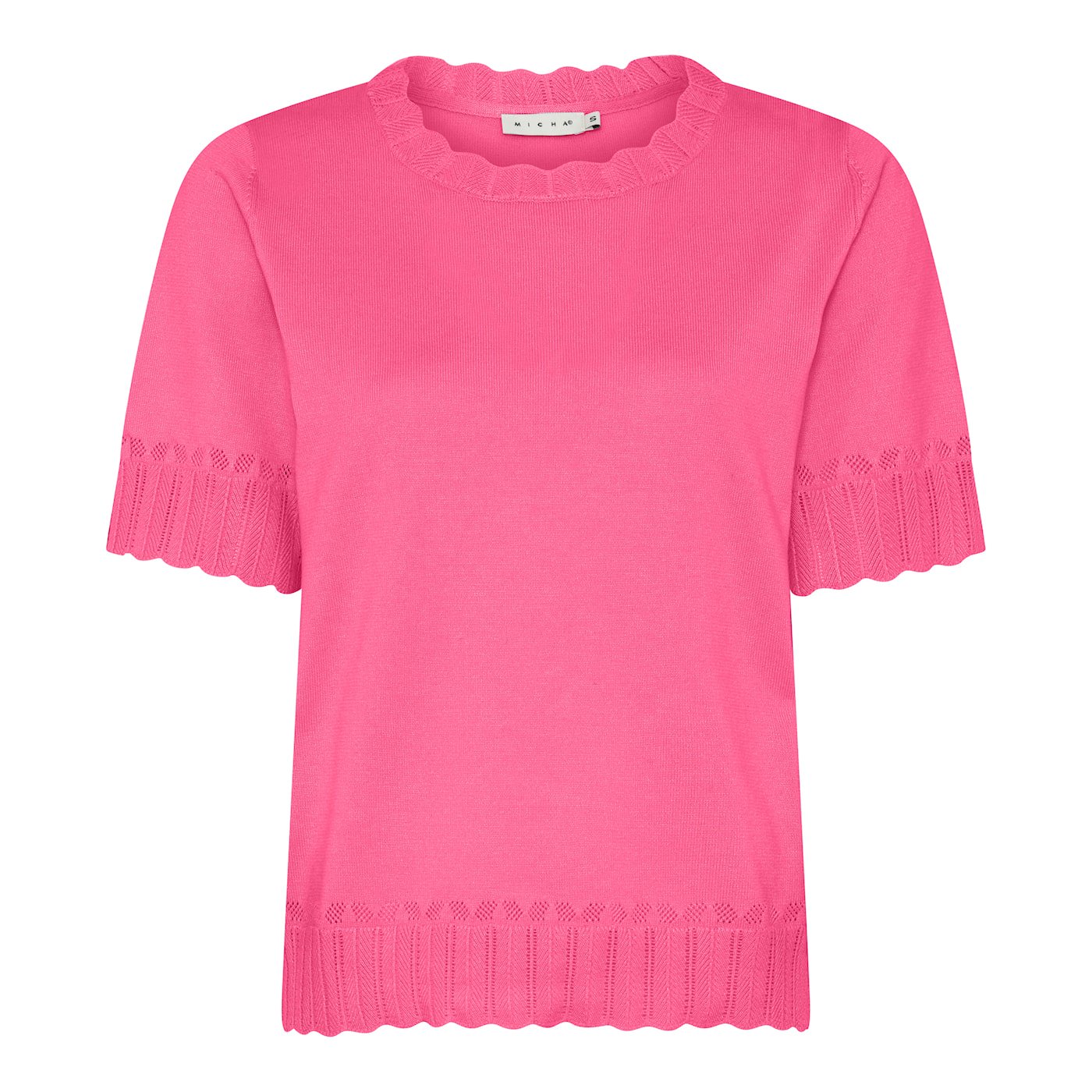 Ensfarvet pink Micha strik t-shirt med dekorative m�nsterkanter