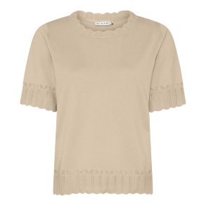 Ensfarvet sandfarvet Micha strik t-shirt med dekorative m�nsterkanter