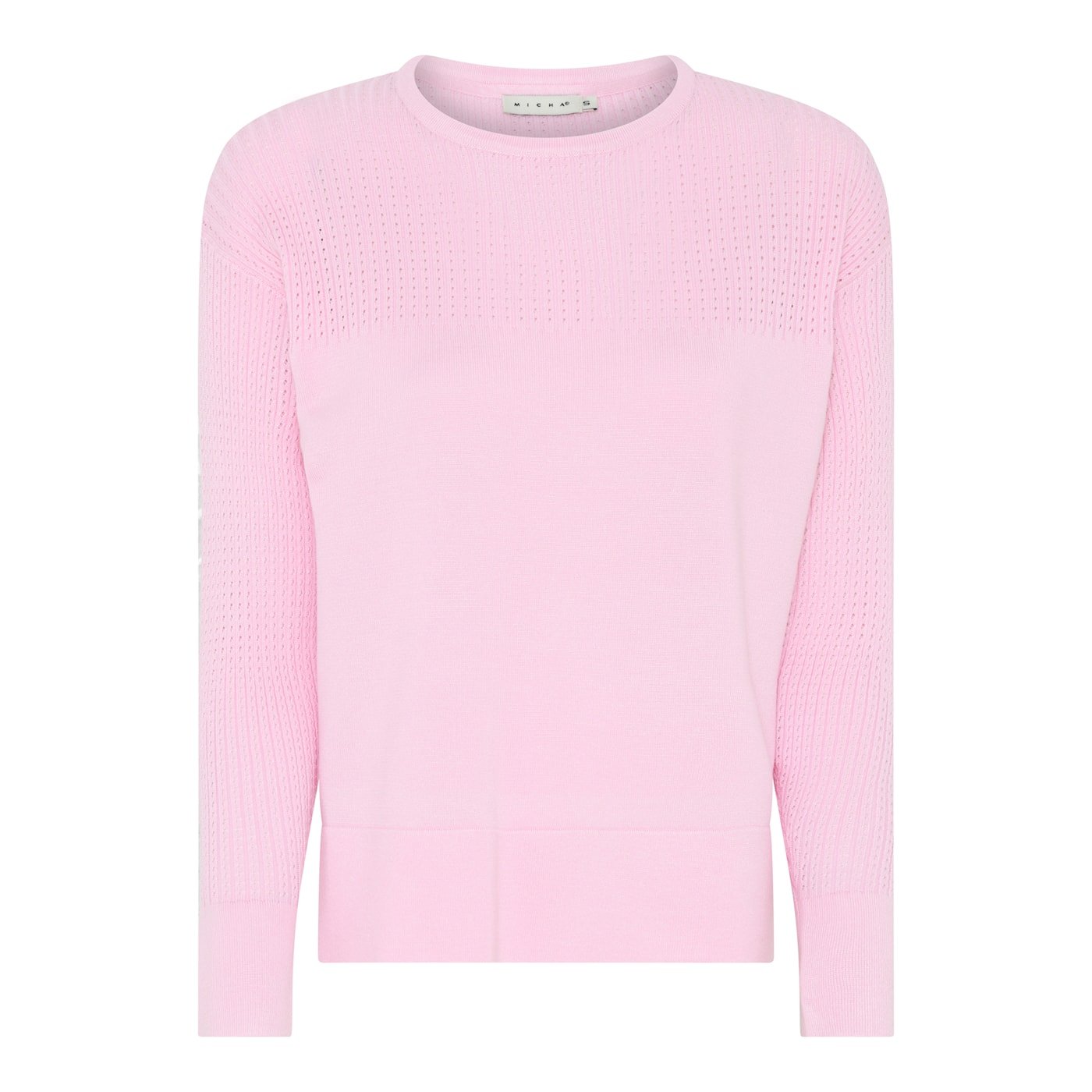 Lyser�d Micha strikbluse med firkantet pasform og fint hulm�nster