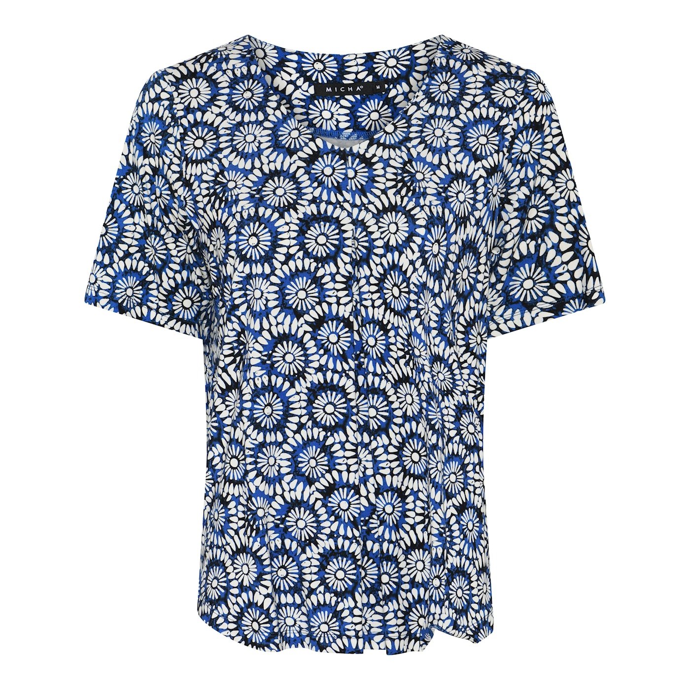 Batikm�nstret Micha t-shirt i bl�d og �ndbar viskose med v-udsk�ring