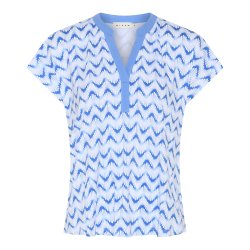 Hvid Micha sommer t-shirt med lysebl�t b�lget print vist forfra
