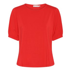 Produktbillede af ensfarvet r�d Micha bluse i bl�d viskose med rynk ved skulderen