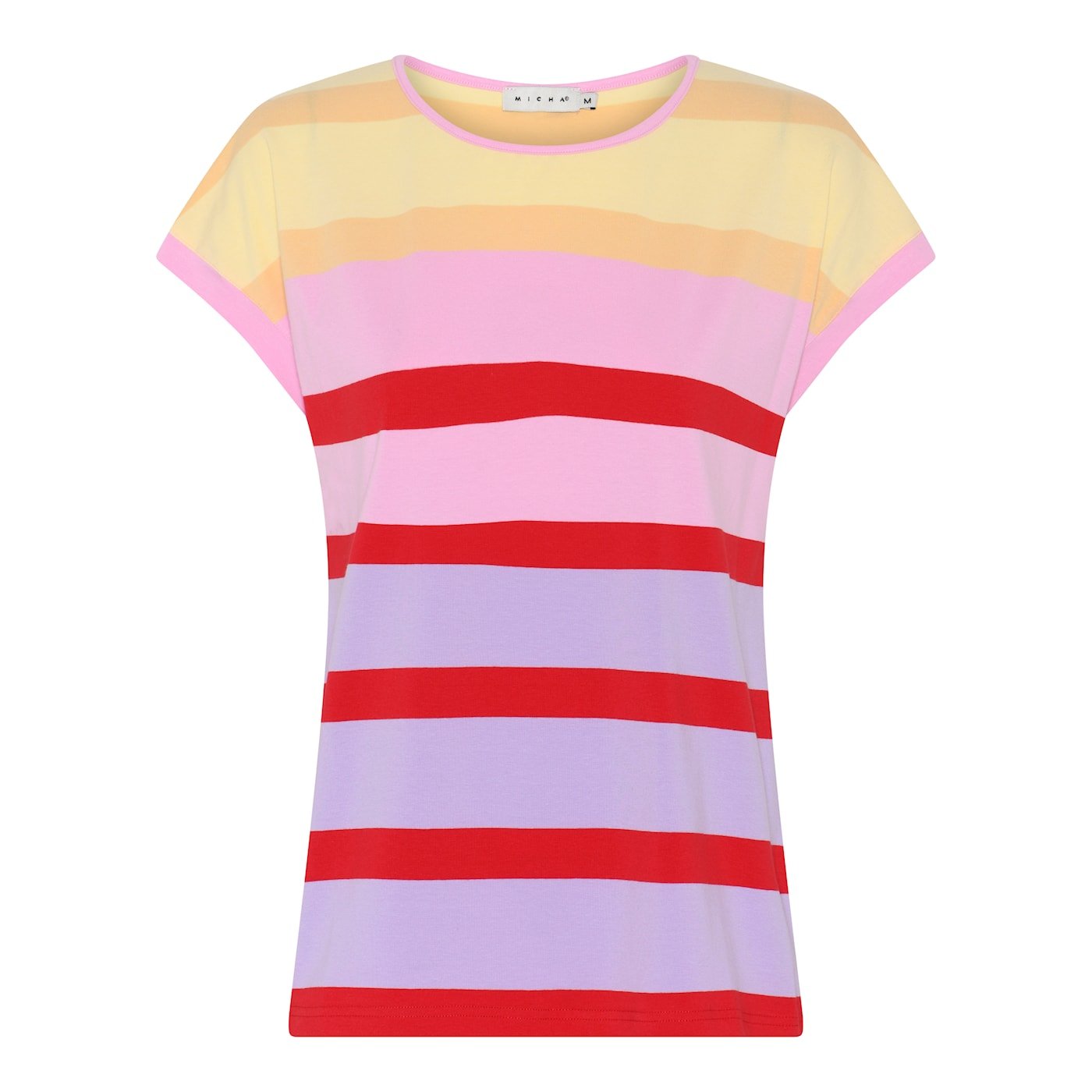 Stribet Micha t-shirt i friske pink og gule farver med rund hals