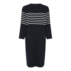 Klassisk navybl� strikkjole i milano kvalitet fra Micha vist forfra.