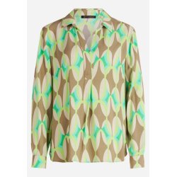 Produktfoto af en lang�rmet bluse med krave og V-hals i moderne khaki og gr�nne nuancer