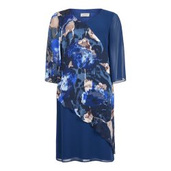 Klassisk navy selskabskjole fra Godske vist forfra p� hvid baggrund.