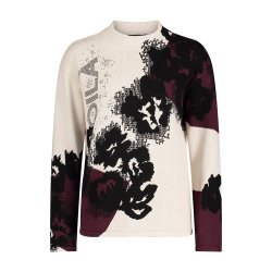 Produktbillede forfra af strikbluse i 100% bomuld med m�nster i creme og bordeaux