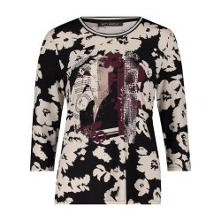 Produktbillede forfra af m�nstret bluse i 95% viskose med 3/4 �rmer og blomsterprint