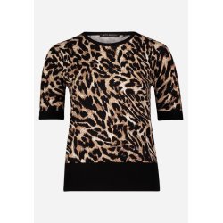 Fintstrikket leopardprintet T-shirt med sm� glitrende sten og rund hals &ndash; produktbillede