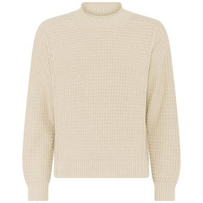 Skovhuus creme striktrje i kologisk bomuld med hj ribhals og strukturmnster