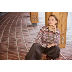 Skovhuus strikbluse med strikm�nster i brun og rosa, vist p� model
