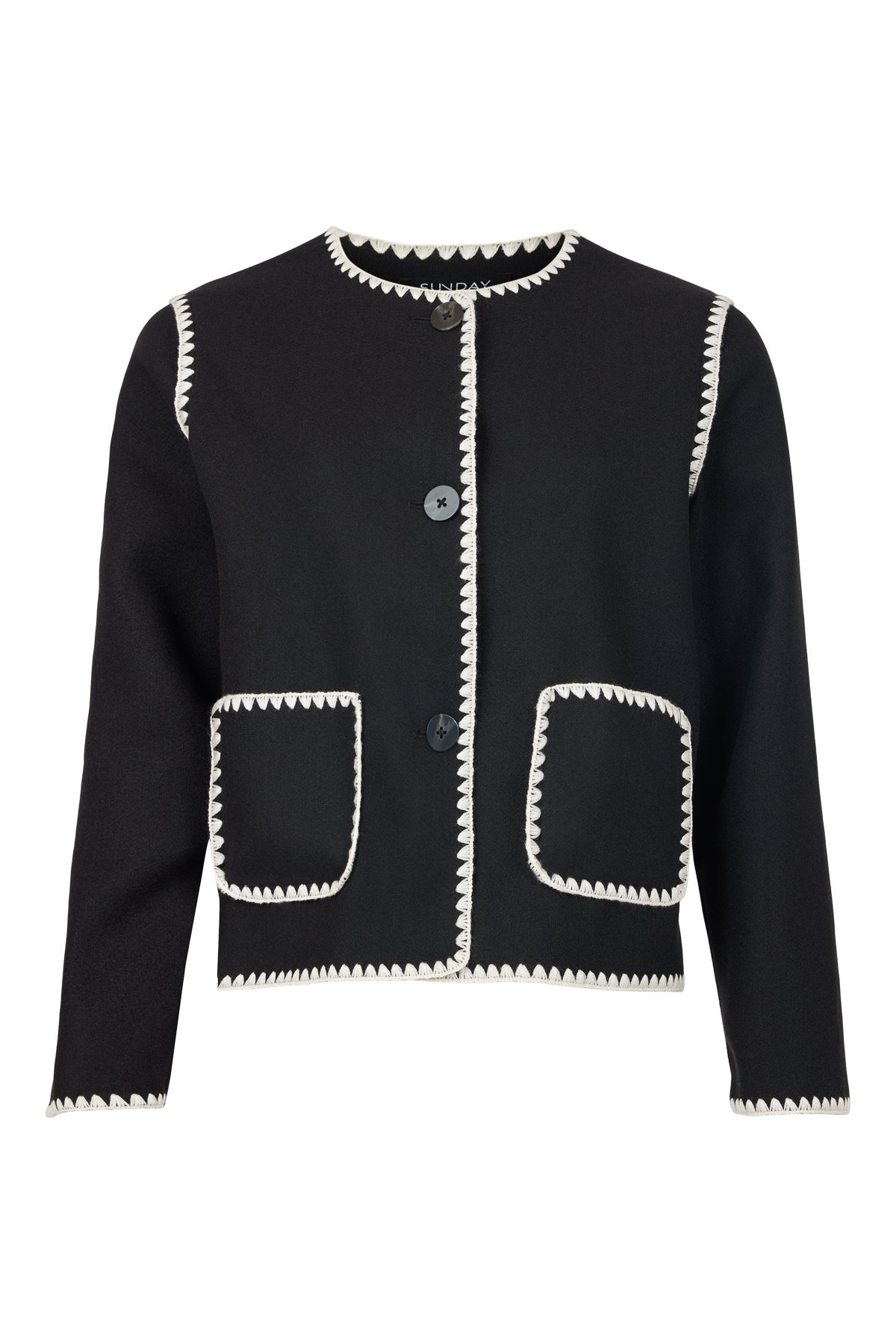 Sunday sort cardigan til kvinder med creme detaljer, rund hals og knapper