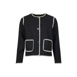 Sunday sort cardigan til kvinder med creme detaljer, rund hals og knapper