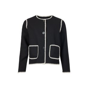 Sunday sort cardigan til kvinder med creme detaljer, rund hals og knapper