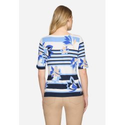 Bagfra kig af den stribede t-shirt p� model, der viser den gode pasform og m�nsteret.