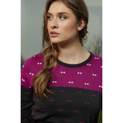 Sunday strikbluse i pink, gr og sort – flot og frisk i farven 