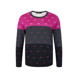 Sunday strikbluse i pink, gr og sort – rund hals og lange rmer